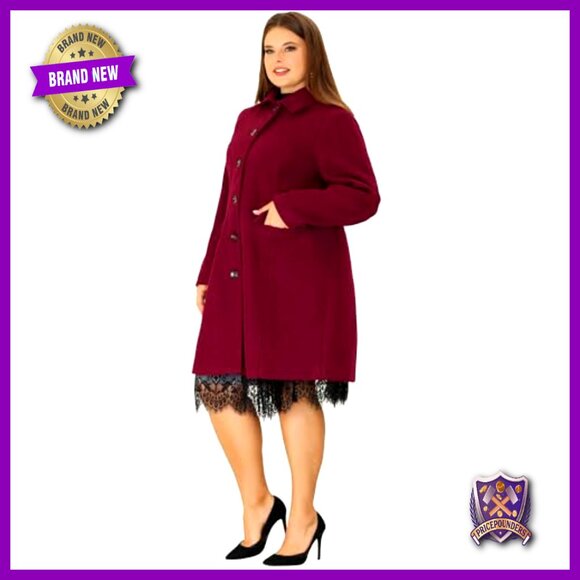 Plus Size Pea Coat Peter Pan Collar Single Breasted Long Winter Coat Elegant - Picture 3 of 6